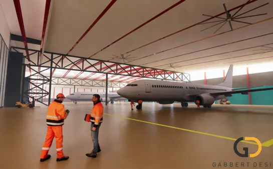 Internal render image of hanger in new General Avaiation area for Cairns Airport