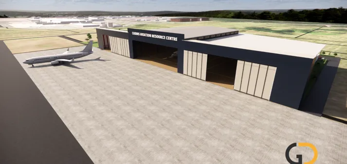 External render of  hanger in new General Avaiation area for Cairns Airport