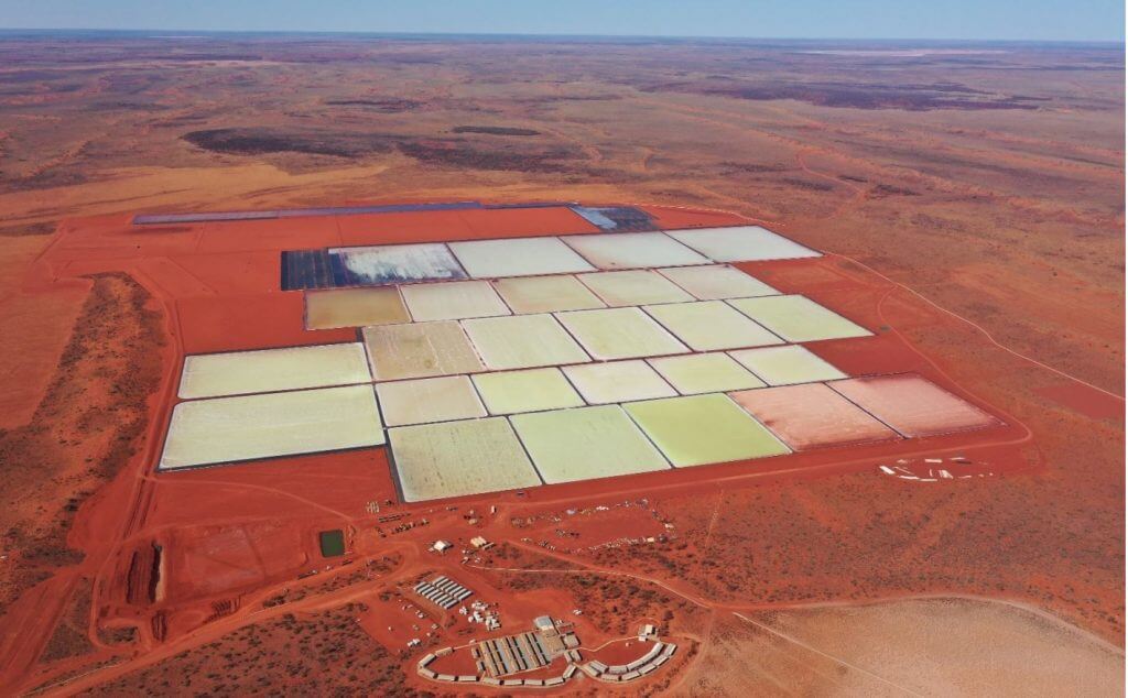 Aerial view of Kalium Lakes Sulphate of Potash Project under construction showing evaporation ponds accommodation and red landscape